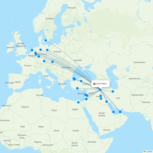 Erbil EBL Flight Routes Destinations Flight Routes