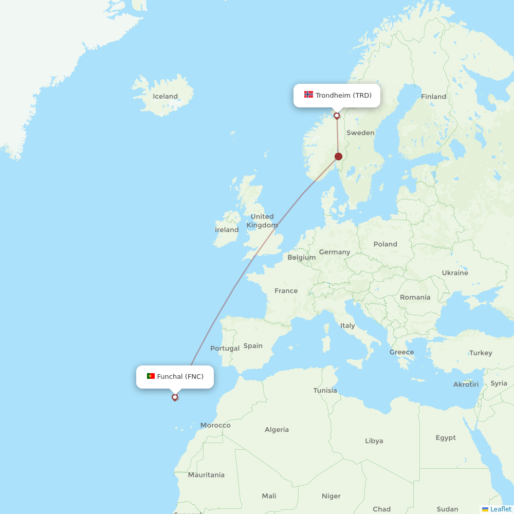 Flights From Trondheim To Funchal Trd To Fnc Flight Routes