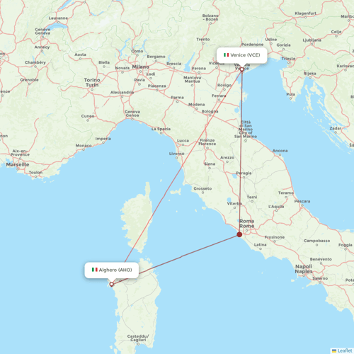 Flights from Alghero to Venice, AHO to VCE - Flight Routes