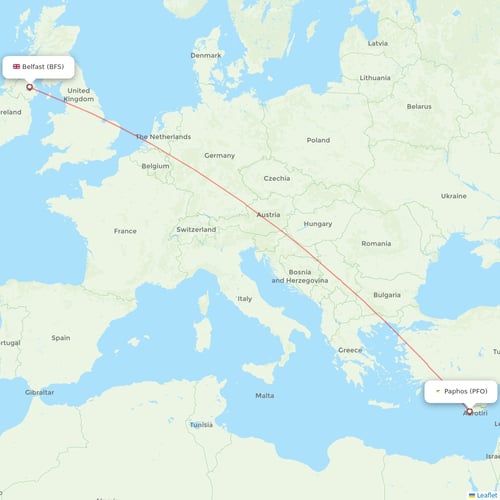 Flights from Belfast to Paphos, BFS to PFO Flight Routes