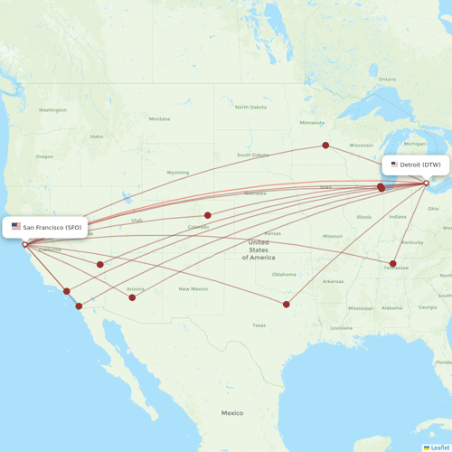 Flights from Detroit to San Francisco, DTW to SFO - Flight Routes