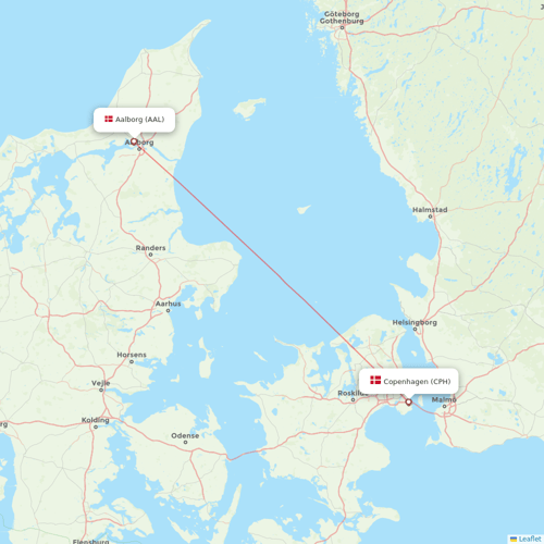 Scandinavian Airlines flights between Aalborg and Copenhagen