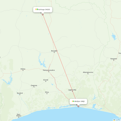 Air Cote D'Ivoire flights between Abidjan and Korhogo