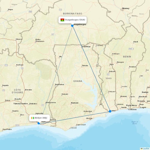Air Burkina flights between Abidjan and Ouagadougou