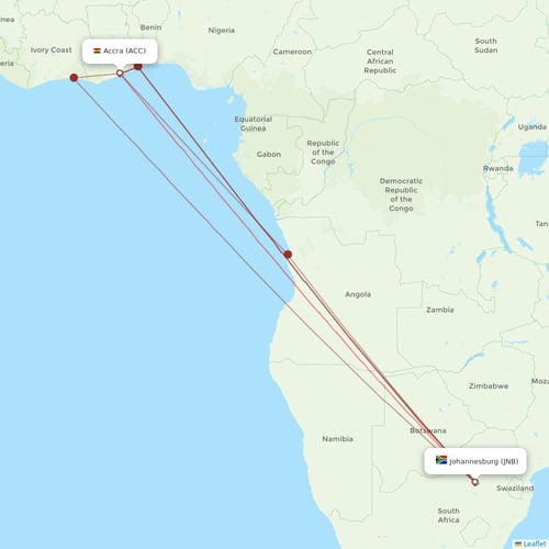 South African Airways flights between Accra and Johannesburg