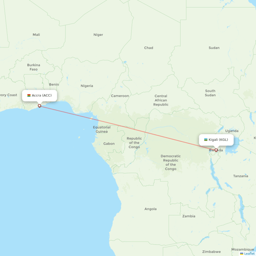 RwandAir flights between Accra and Kigali