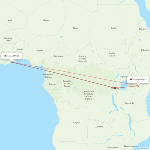 Kenya Airways flights between Accra and Nairobi