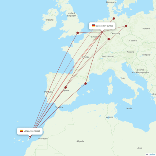 Corendon Airlines Europe flights between Lanzarote and Dusseldorf