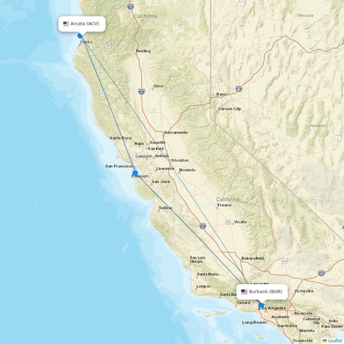 Xtra Airways flights between Arcata and Burbank