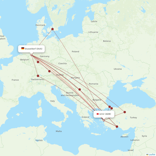Corendon Airlines flights between Izmir and Dusseldorf