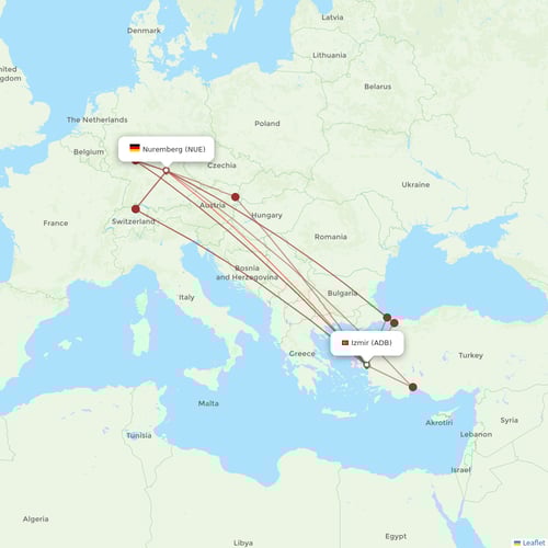 Corendon Airlines flights between Izmir and Nuremberg