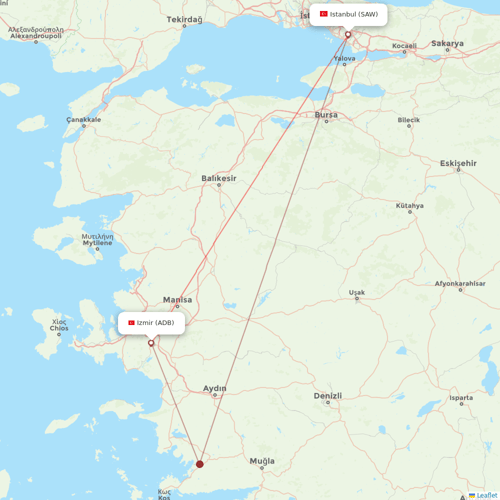 Turkish Airlines flights between Izmir and Istanbul