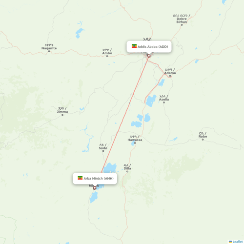 Ethiopian Airlines flights between Addis Ababa and Arba Mintch