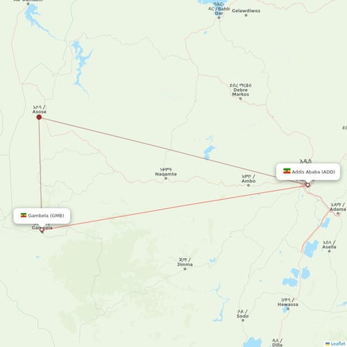 Ethiopian Airlines flights between Addis Ababa and Gambela