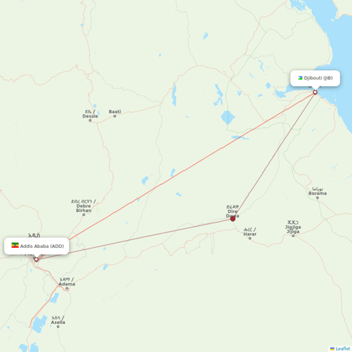 Yemenia flights between Addis Ababa and Djibouti