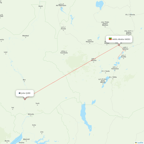Ethiopian Airlines flights between Addis Ababa and Juba