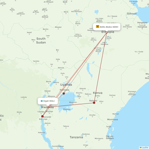 Ethiopian Airlines flights between Addis Ababa and Kigali
