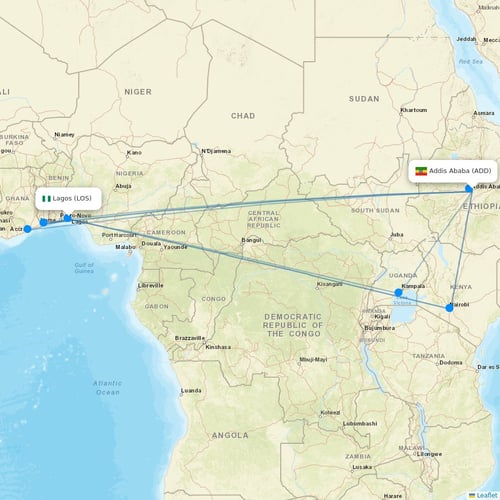 Ethiopian Airlines flights between Addis Ababa and Lagos