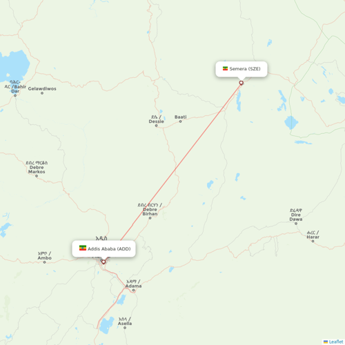 Ethiopian Airlines flights between Addis Ababa and Semera