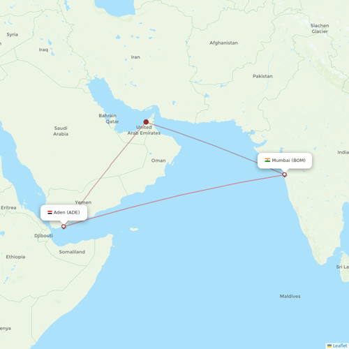 Yemenia flights between Aden and Mumbai