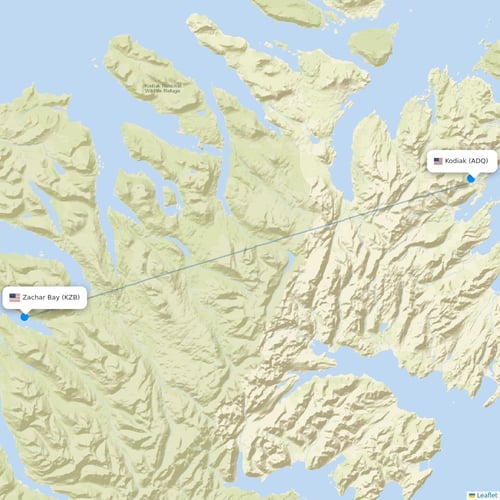 Island Air Service flights between Kodiak and Zachar Bay