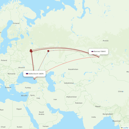 Pegas Fly flights between Adler/Sochi and Barnaul