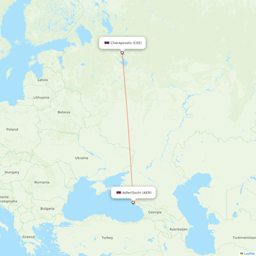 Severstal Aircompany flights between Adler/Sochi and Cherepovets