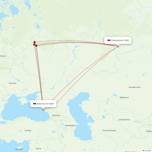 NordStar Airlines flights between Adler/Sochi and Chelyabinsk