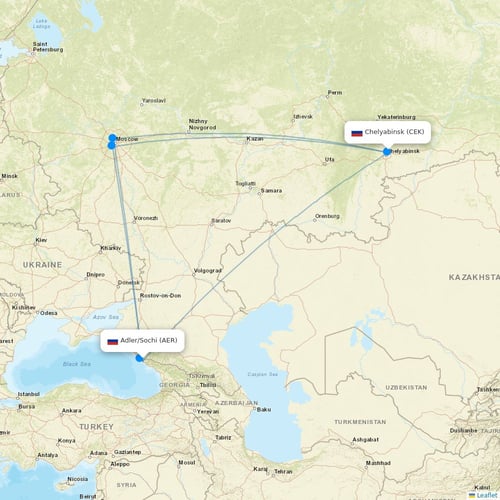 Ural Airlines flights between Adler/Sochi and Chelyabinsk