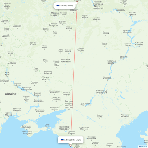 Pegas Fly flights between Adler/Sochi and Ivanovo