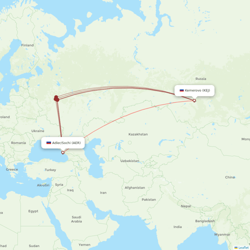 Pegas Fly flights between Adler/Sochi and Kemerovo