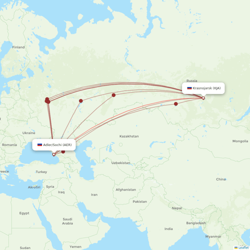 Nordwind Airlines flights between Adler/Sochi and Krasnojarsk