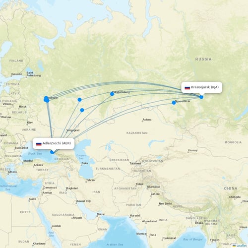Nordwind Airlines flights between Adler/Sochi and Krasnojarsk