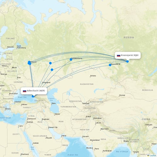 Nordwind Airlines flights between Adler/Sochi and Krasnojarsk