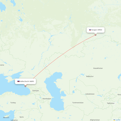 Nordwind Airlines flights between Adler/Sochi and Kurgan