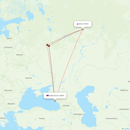Pegas Fly flights between Adler/Sochi and Kirov