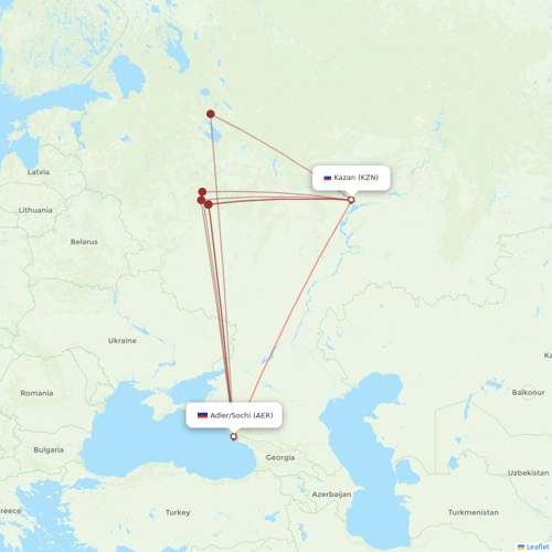 Pobeda flights between Adler/Sochi and Kazan