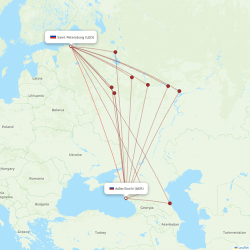 Ural Airlines flights between Adler/Sochi and Saint Petersburg