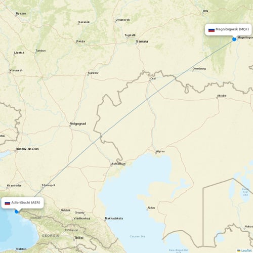 Pegas Fly flights between Adler/Sochi and Magnitogorsk