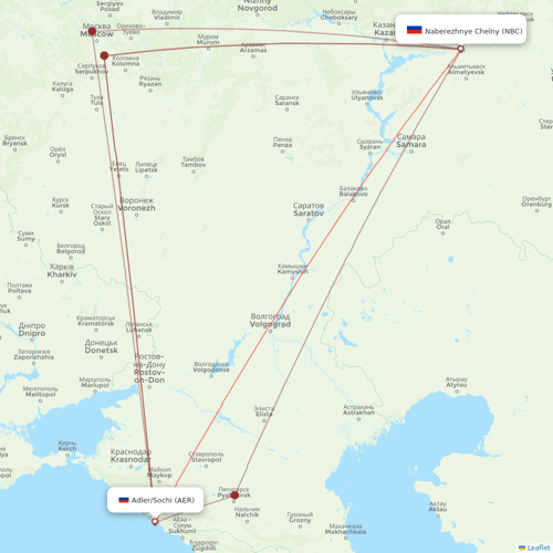 Pegas Fly flights between Adler/Sochi and Naberezhnye Chelny