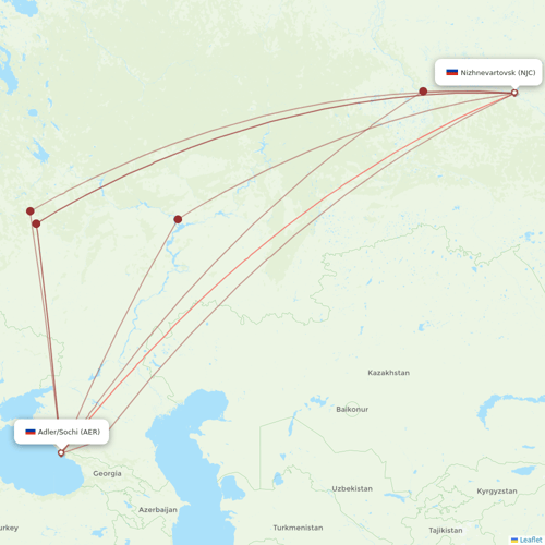 Pegas Fly flights between Adler/Sochi and Nizhnevartovsk