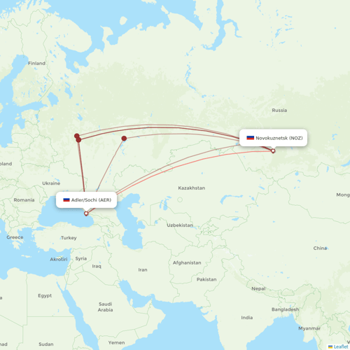 Nordwind Airlines flights between Adler/Sochi and Novokuznetsk