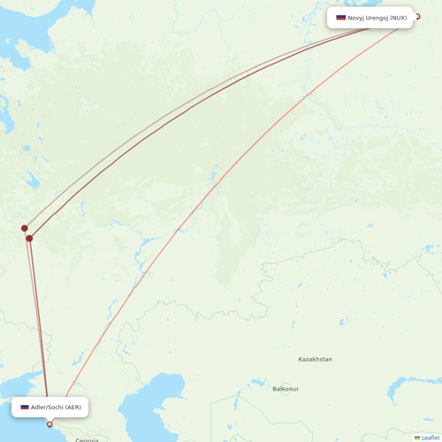 Yamal Airlines flights between Adler/Sochi and Novyj Urengoj