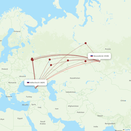 S7 Airlines flights between Adler/Sochi and Novosibirsk