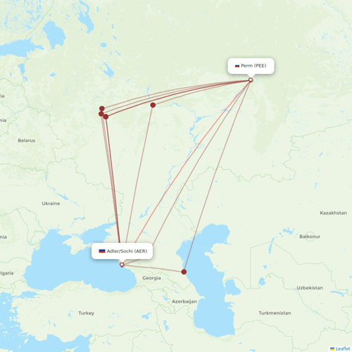 Pegas Fly flights between Adler/Sochi and Perm