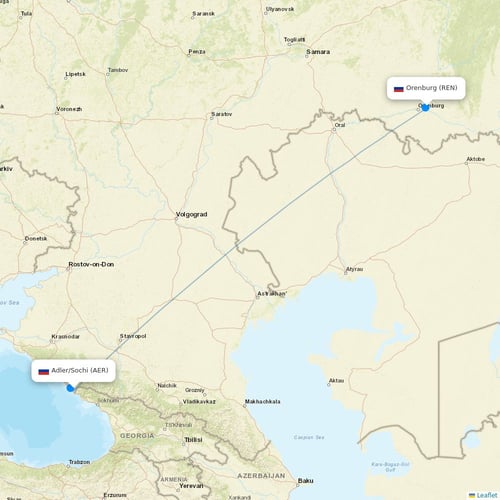 Pegas Fly flights between Adler/Sochi and Orenburg