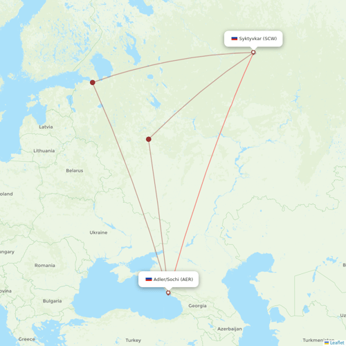 Pegas Fly flights between Adler/Sochi and Syktyvkar