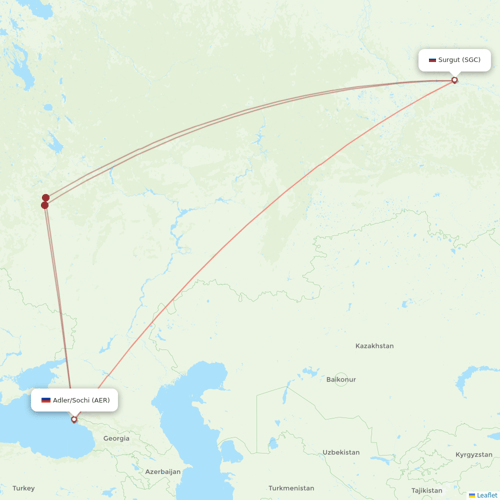 UTair flights between Adler/Sochi and Surgut