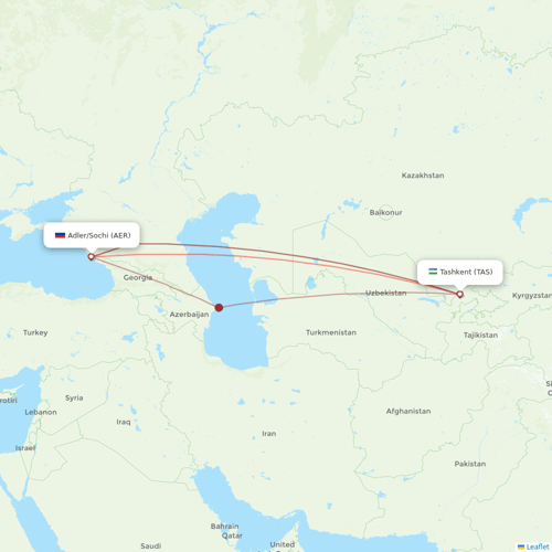 Uzbekistan Airways flights between Adler/Sochi and Tashkent