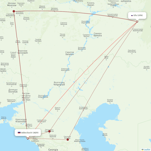 Nordwind Airlines flights between Adler/Sochi and Ufa